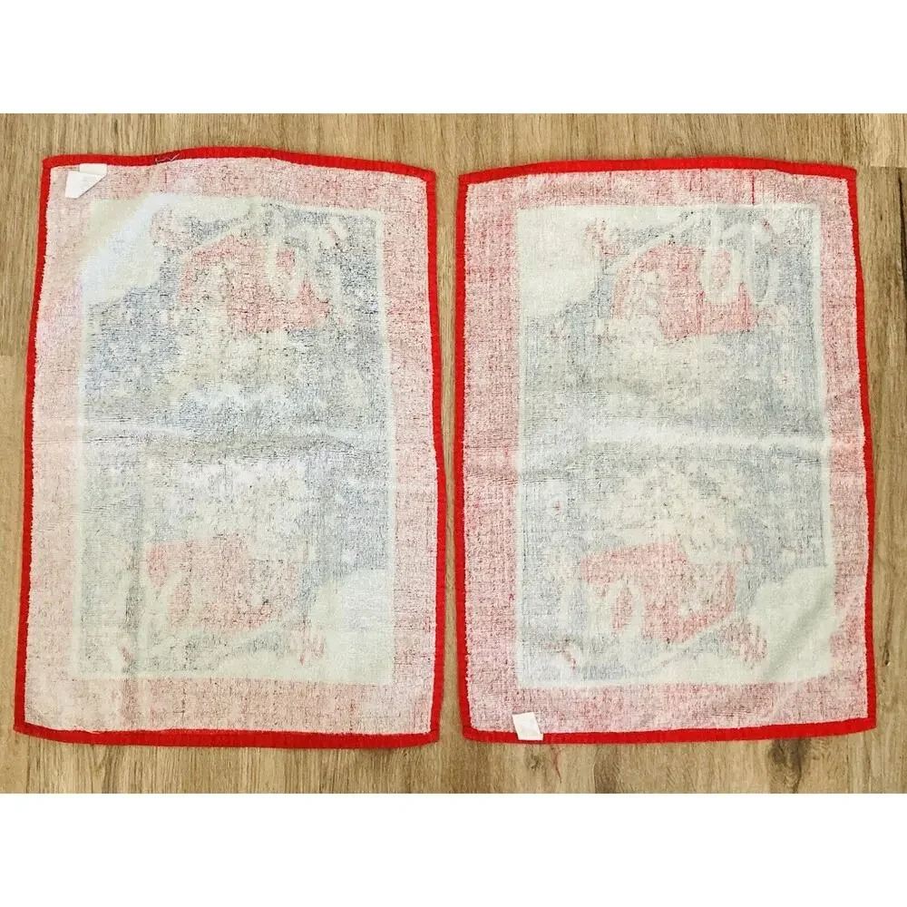 Vintage Hilasal Christmas Holiday Hand/Bar Bath Towels Set of 2 Reindeer Sleigh